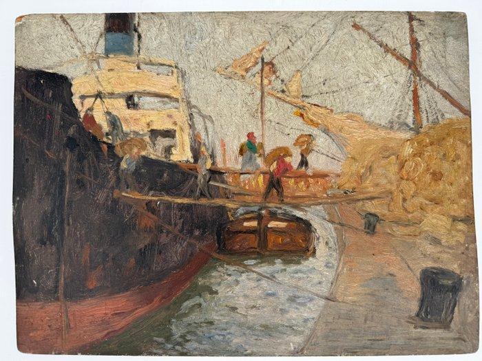 Nederlandse school (XX) - Drukte aan de kade, Antiek en Kunst, Kunst | Schilderijen | Klassiek