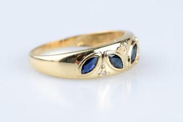 Ring - 18 karaat Geel goud - 0.40ct. tw. Saffier - Diamant