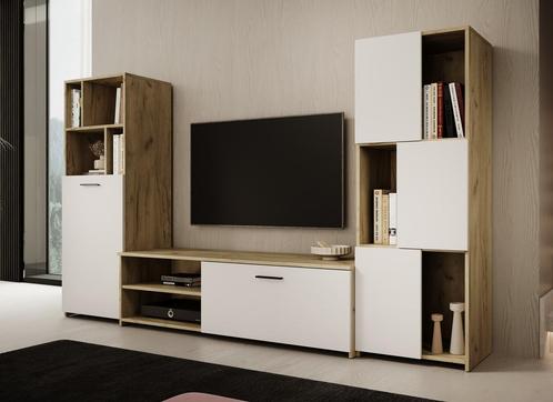 Meubella | Wandmeubel set van 3 | Eiken - Wit | TV-Meubel, Huis en Inrichting, Kasten | Wandmeubels, 25 tot 50 cm, Nieuw, 200 tot 250 cm