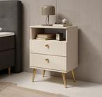 Meubella Nachtkastje beige 50 cm met lade goud, Verzenden, Nieuw