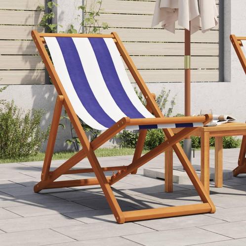 vidaXL Strandstoel inklapbaar eucalyptushout en stof blauw, Tuin en Terras, Tuinstoelen, Nieuw, Verzenden