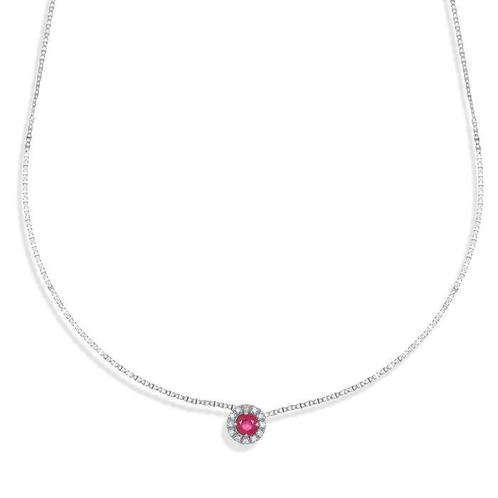 Ketting met hanger - 18 karaat Witgoud - 0.86ct. tw. Robijn, Handtassen en Accessoires, Antieke sieraden