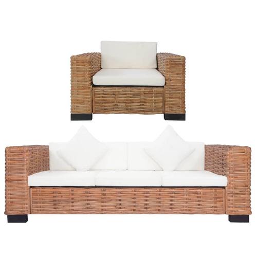 vidaXL 2-delig Bankstel met kussens natuurlijk rattan, Huis en Inrichting, Zetels | Zetels, Nieuw, Verzenden