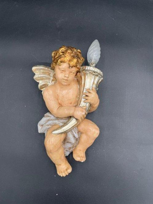 Wandkandelaar - Fijn vergulde polychrome gesso - Cherubijn, Antiek en Kunst, Curiosa en Brocante