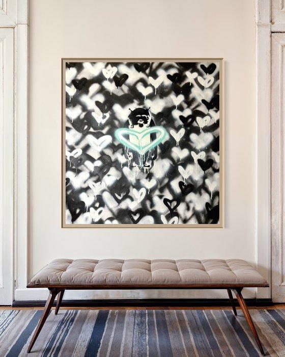 Timo Wedell - Nachtlicht Like Banksy - XL · No Reserve, Antiek en Kunst, Kunst | Schilderijen | Modern