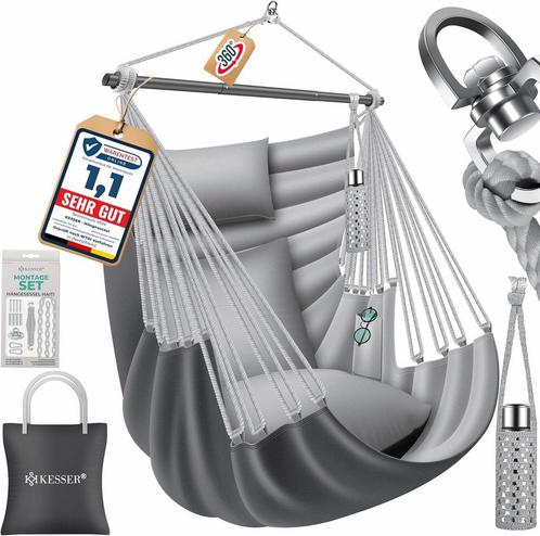 KESSER® Hangstoel - Hangschommel - Tot 150kg - Grijs, Huis en Inrichting, Overige Huis en Inrichting, Verzenden