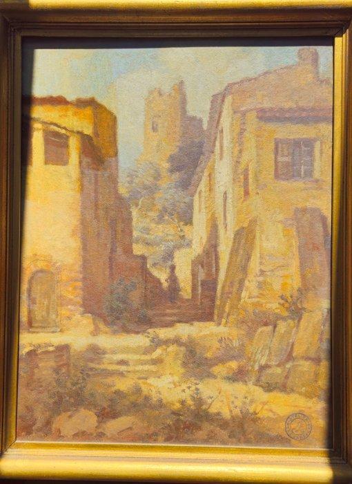 René Janssens (1870-1936) - Paesaggio raffigurante borgo, Antiek en Kunst, Kunst | Schilderijen | Klassiek
