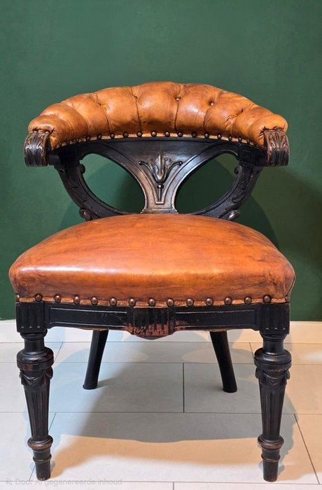 Bureaustoel - Hout, Leder - Engelse Bureaustoel 1880, Antiek en Kunst, Antiek | Overige Antiek