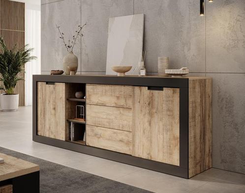 Meubella Dressoir 220cm eiken | Opbergkast met schuifdeuren, Huis en Inrichting, Kasten | Dressoirs, 25 tot 50 cm, Nieuw, 200 cm of meer