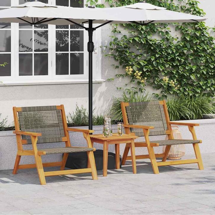 Grijze Acacia Tuinzetels | Tweede Kansje | OP = OP!, Tuin en Terras, Tuinstoelen, Nieuw, Hout, Verzenden