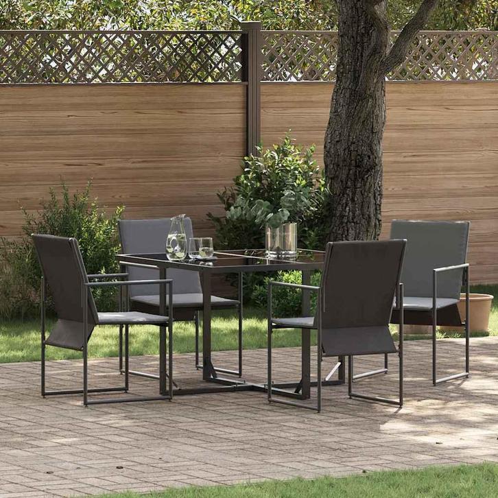 vidaXL Tuin Eettafel Set 5 pcs Zwart Staal, Tuin en Terras, Tuinsets en Loungesets, Nieuw, Verzenden