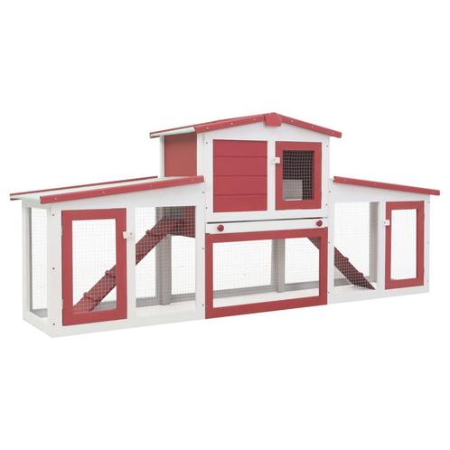 vidaXL Konijnenhok voor buiten groot 204x45x85 cm hout rood, Dieren en Toebehoren, Knaagdieren en Konijnen | Hokken en Kooien