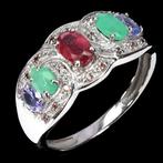 Zonder minimumprijs - Ring Zilver Robijn - Smaragd -, Handtassen en Accessoires, Ringen, Nieuw