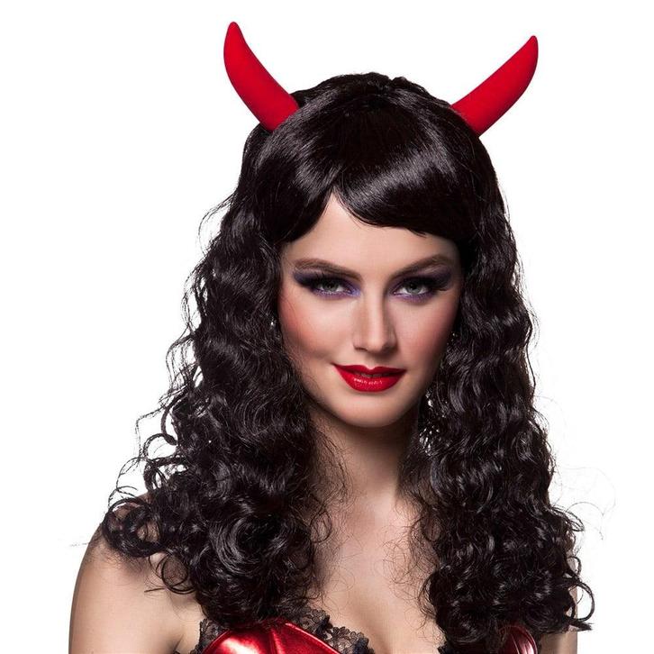 Halloween Pruik Hoorns Zwart, Hobby en Vrije tijd, Feestartikelen, Nieuw, Verzenden