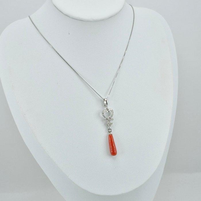 Bloedkoraal - Zilver - Ketting met hanger - Middellandse Zee, Antiek en Kunst, Curiosa en Brocante