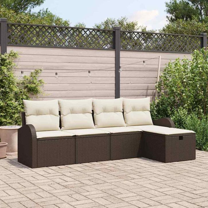 vidaXL Tuinbank Set met kussen met opslag 5 pcs Bruin Poly, Jardin & Terrasse, Ensembles de jardin, Envoi
