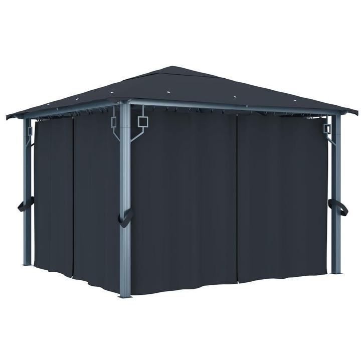 vidaXL Prieel met gordijn 300x300 cm aluminium antraciet, Tuin en Terras, Partytenten, Nieuw, Verzenden