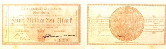 Duitsland 5 Milliarden Mark Crailsheim 1923 Notgeld druck..., Timbres & Monnaies, Monnaies | Pays-Bas, Envoi
