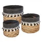 Mand  en van Zeegras ZWART/WIT set van 3 Manden Zeegras, Nieuw