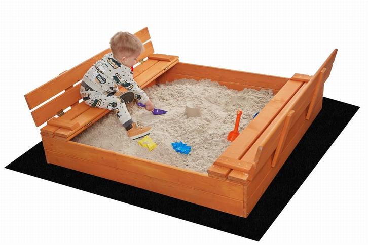 Zandbak met opvouwbare deksel & zitje - donker - 120 x 12..., Kinderen en Baby's, Speelgoed | Buiten | Zandbakken, Nieuw, Ophalen of Verzenden