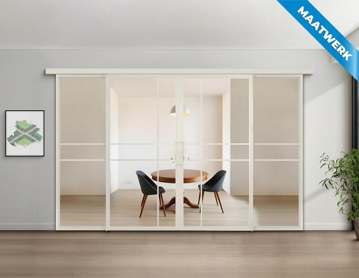 Dubbele stalen Schuifdeuren met koofsysteem en glaspanelen 6, Doe-het-zelf en Bouw, Raamkozijnen en Schuifdeuren, Nieuw, Inclusief glas