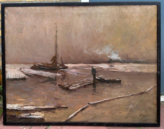 A.P Schotel (1890-1958) - Wateren van de boomstammen, Antiek en Kunst, Kunst | Schilderijen | Klassiek
