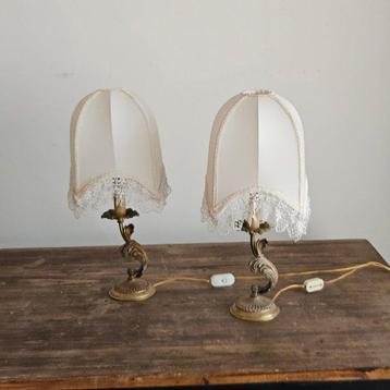 Lampe de table de chevet (2) - volute - Laiton, Textile -, Antiquités & Art