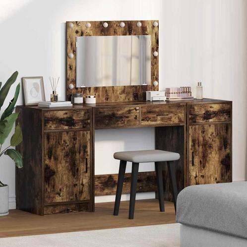 vidaXL 3-delige kaptafelset met LED - Gerookt eikenhout, Huis en Inrichting, Tafels | Kaptafels, Nieuw, Verzenden