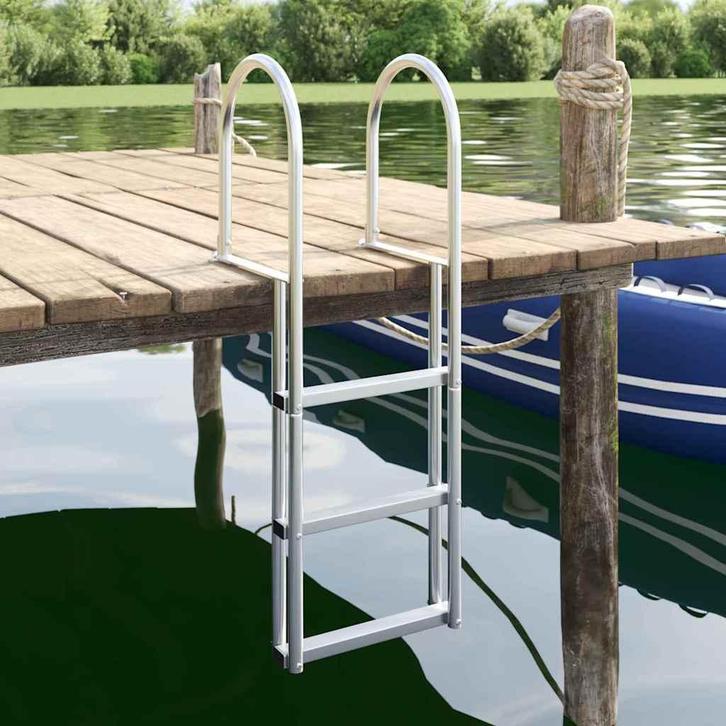 vidaXL 3-staps steigerladder Zilver 45 x 11,5 x 134 cm, Watersport en Boten, Bootonderdelen, Nieuw, Verzenden