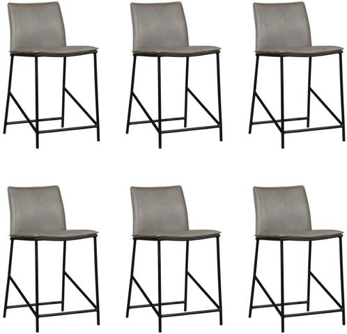 Set van 6 Leren barkrukken laag - Echt leer, Industrieel,, Huis en Inrichting, Stoelen, Overige kleuren, Vijf, Zes of meer stoelen