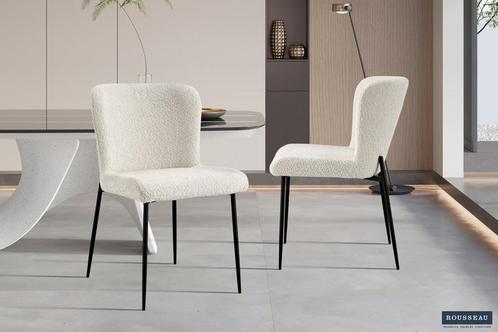 Eetkamerstoel Lisa Boucl Ecru Poten metaal en bekleding, Huis en Inrichting, Stoelen, Zwart, Nieuw, Stof, Ophalen of Verzenden