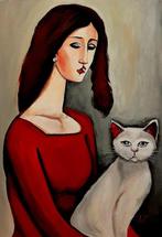 Denis Mihai - Lady in Red, Antiquités & Art, Art | Peinture | Moderne