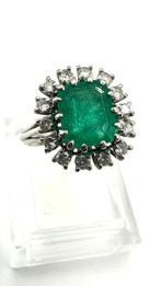 Cocktailring - 18 karaat Witgoud - 1.05ct. tw. Smaragd -, Handtassen en Accessoires, Antieke sieraden