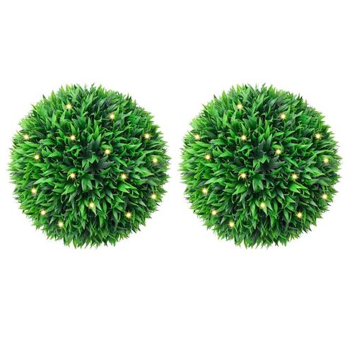 vidaXL Kunstbuxusballen met LED-verlichting 2 st 38 cm groen, Huis en Inrichting, Woonaccessoires | Kunstplanten en Kunstbloemen