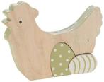 Kip houten Hen met eieren hanger Wit Groen 13x2x9.5 cm, Hobby en Vrije tijd, Nieuw