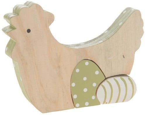 Kip houten Hen met eieren hanger Wit Groen 13x2x9.5 cm, Hobby en Vrije tijd, Knutselen, Nieuw