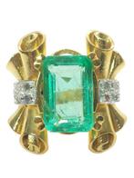 Zonder Minimumprijs - Ring - 9 kt. Geel goud, Zilver Smaragd, Handtassen en Accessoires, Antieke sieraden