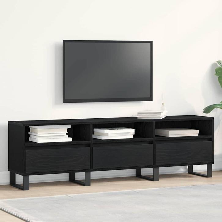 vidaXL TV Kast met lade Zwart Eiken 150 x 30 x 44,5 cm, Huis en Inrichting, Kasten |Televisiemeubels, Nieuw, Verzenden