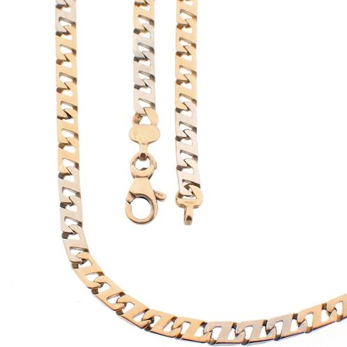 Bicolor platte heren ketting | 50,5 cm (solide ketting), Handtassen en Accessoires, Kettingen, Overige kleuren, Gebruikt, Goud