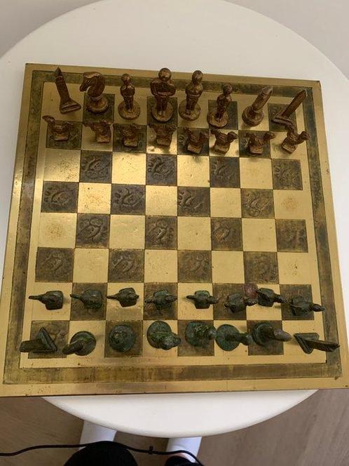 Schaakspel - Koper en hout, Antiek en Kunst, Curiosa en Brocante