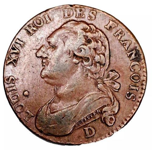 Frankrijk. Lodewijk XVI (Grondwet). 12 Deniers 1792-D, Lyon, Timbres & Monnaies, Monnaies | Europe | Monnaies euro