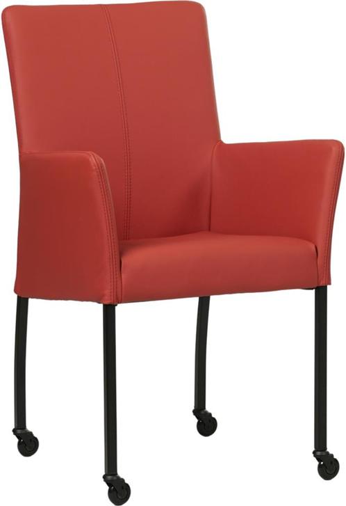 Rode leren moderne eetkamerstoel - met armleuning poot, Huis en Inrichting, Stoelen, Overige kleuren, Eén, Nieuw, Leer, Ophalen of Verzenden