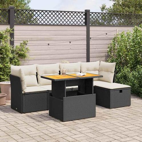 vidaXL 6-delige Loungeset met kussens poly rattan acacia, Tuin en Terras, Tuinsets en Loungesets, Loungeset, Nieuw, Verzenden