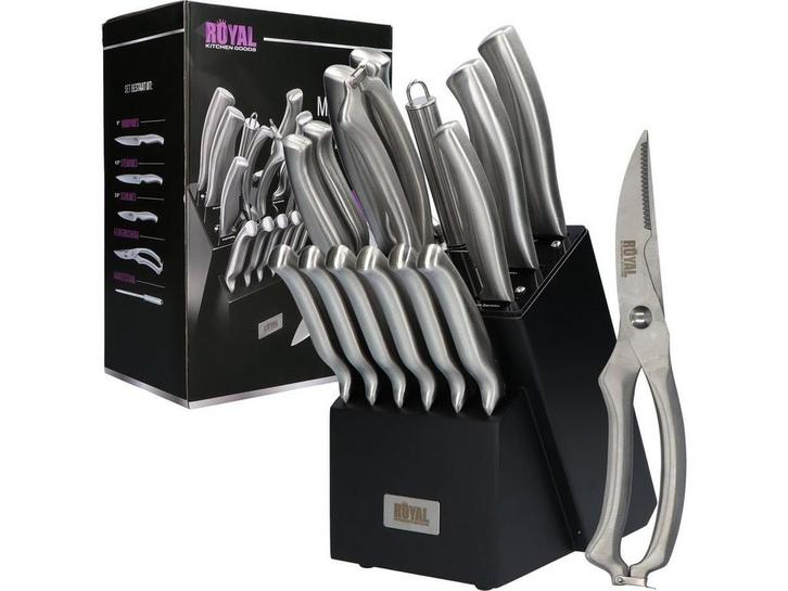 ROYAL KITCHEN GOODS® 16-delige Messenset - RVS Messenblok, Maison & Meubles, Maison & Meubles | Autre, Envoi
