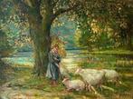 Edouard Van Esbroeck (1869-1949) - The young shepherdess, Antiek en Kunst