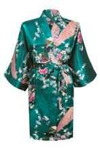KIMU® Kimono Petrol Kort S-M Yukata Satijn Boven de Knie Kor, Nieuw, Ophalen of Verzenden