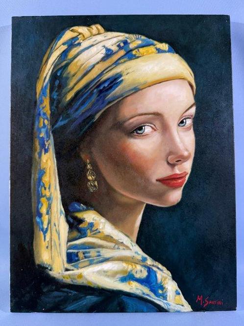 Marco Santini (XX-XXI) - La ragazza con lorecchino di, Antiek en Kunst, Kunst | Schilderijen | Klassiek