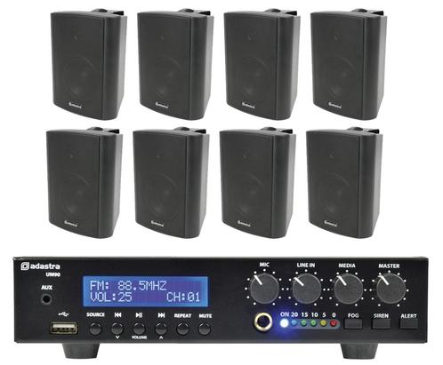 Geluidsinstallatie Met Compacte 100V Versterker En 8 Zwarte, Audio, Tv en Foto, Luidsprekerboxen
