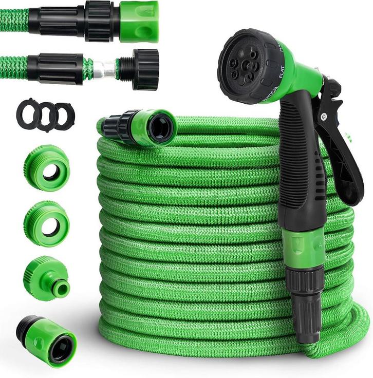 Flexibele Tuinslang - Inc. sproeikop - 22,5 meter - Groen, Doe-het-zelf en Bouw, Gereedschap | Overige machines, Verzenden