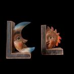 Serre-livres - Bois - Soleil et Lune, Antiek en Kunst
